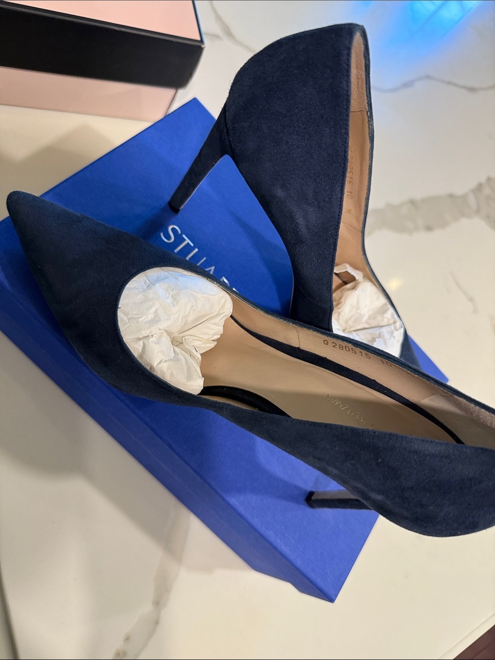 Stuart Weitzman Navy Suede Pointed-Toe Stiletto Heels
